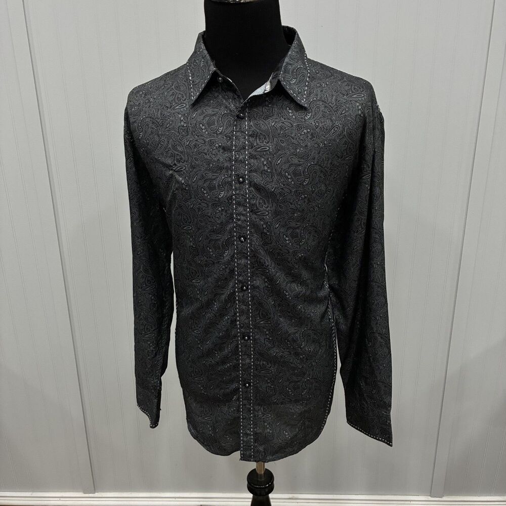 Roar Signature Edition Men's 3XL Black Paisley Polyester L/S Button-Front Shirt